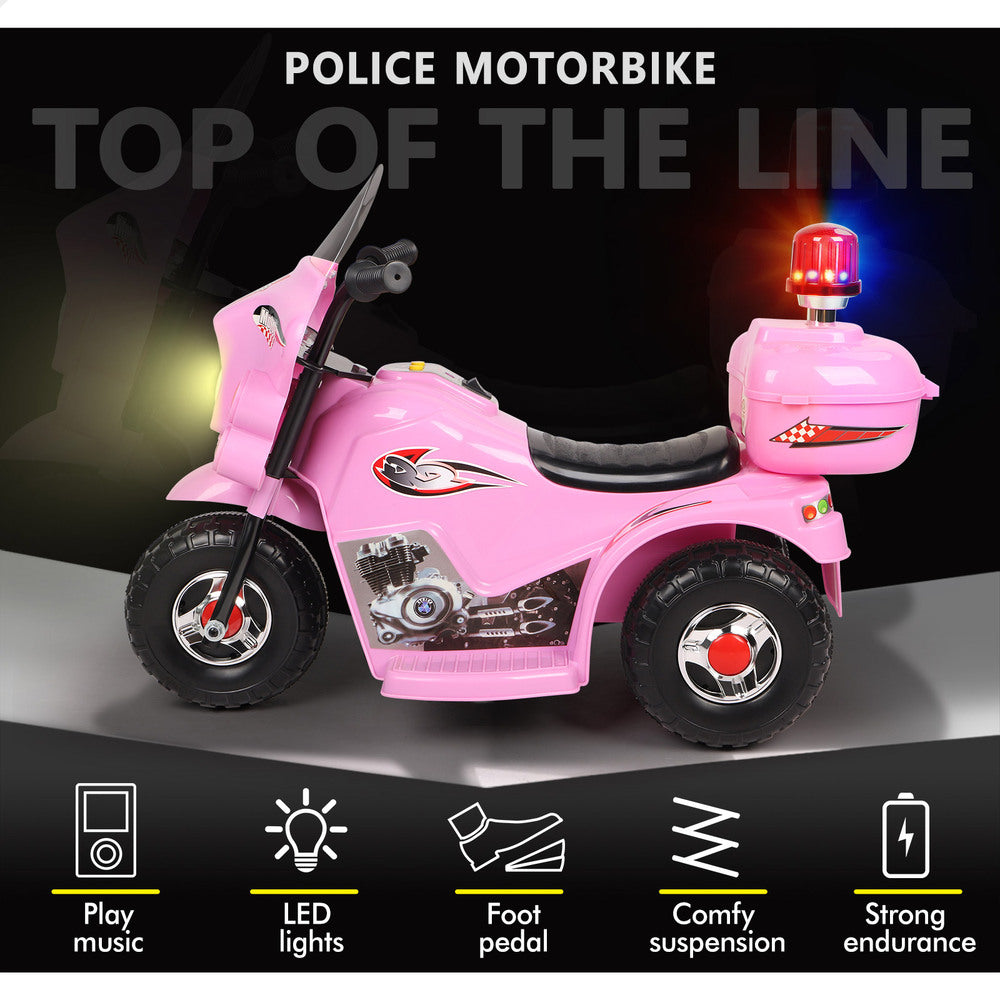 ALFORDSON Kids Ride On Car Police Motorcycle 6V Electric Toy 25W Motor MP3 Pink