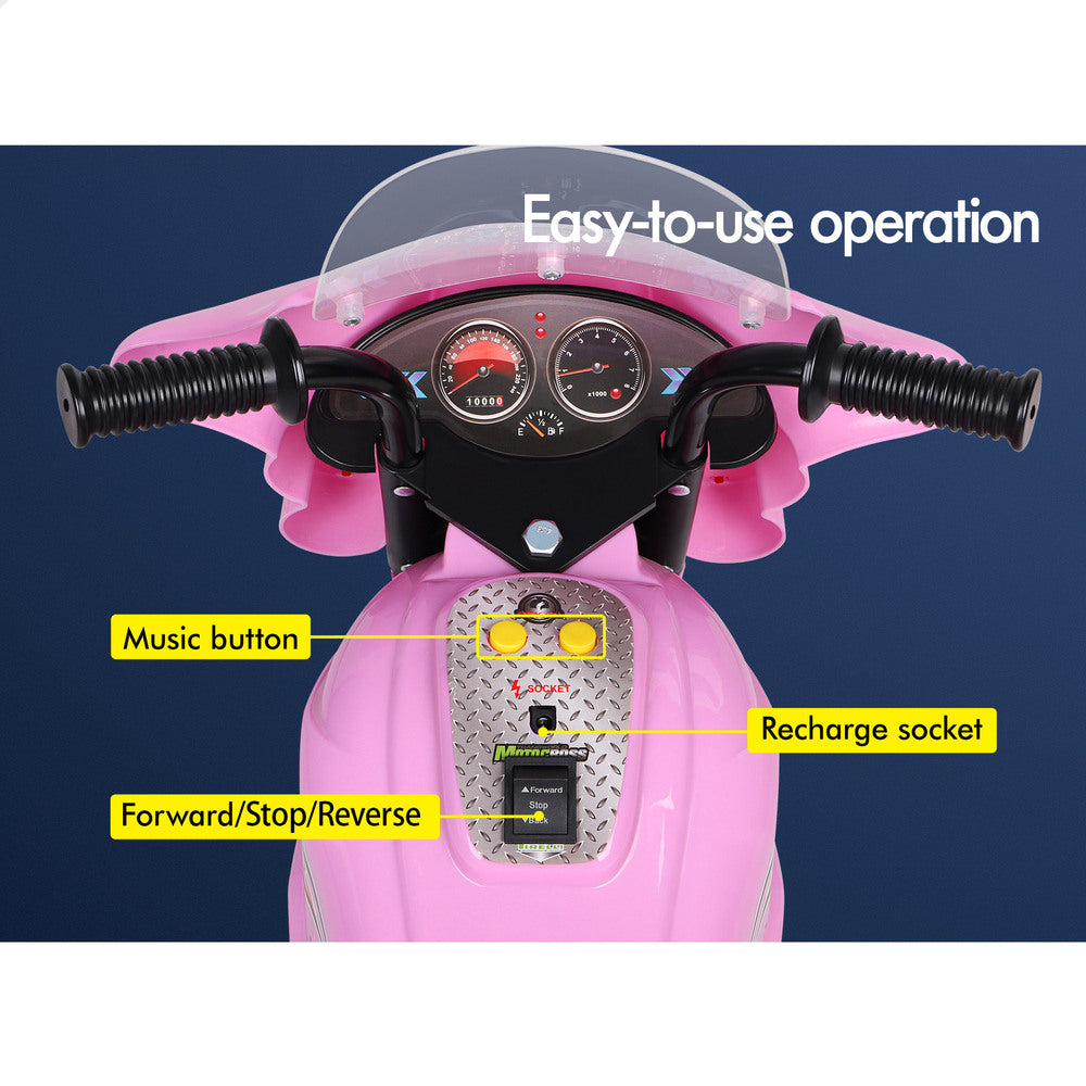 ALFORDSON Kids Ride On Car Police Motorcycle 6V Electric Toy 25W Motor MP3 Pink