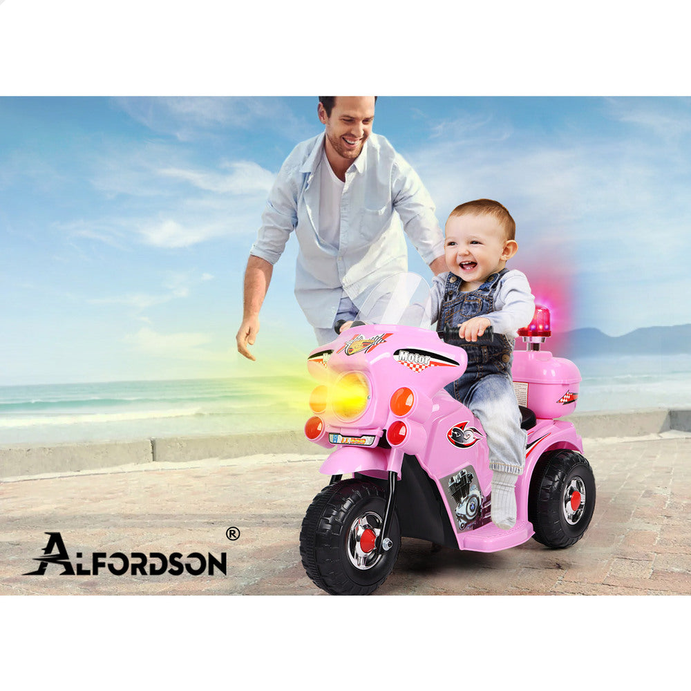 ALFORDSON Kids Ride On Car Police Motorcycle 6V Electric Toy 25W Motor MP3 Pink