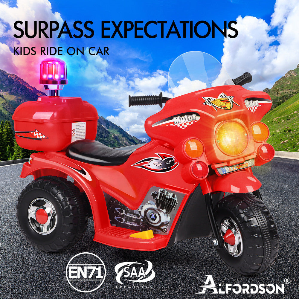 ALFORDSON Kids Ride On Car Police Motorcycle 6V Electric Toy 25W Motor MP3 Red