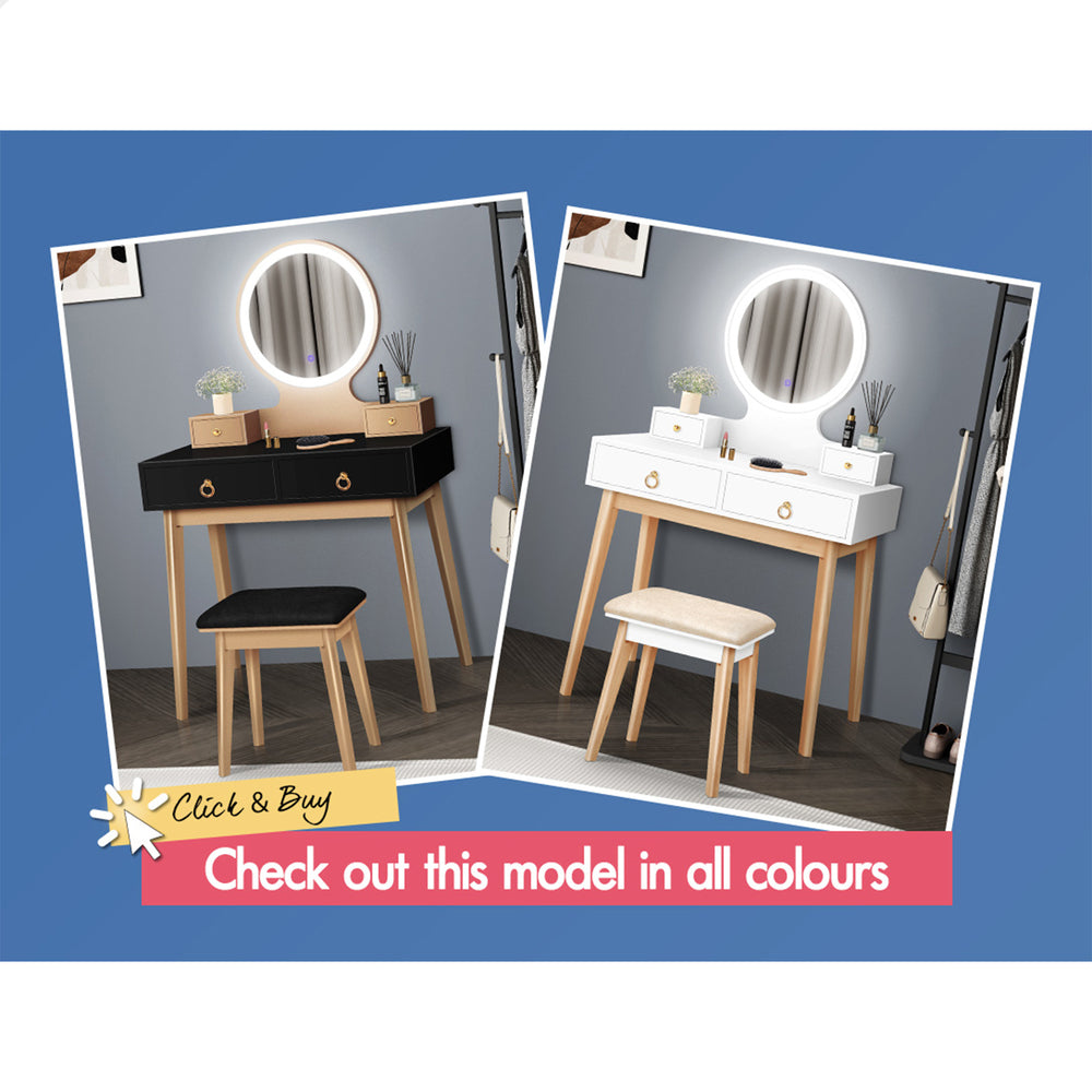 ALFORDSON Dressing Table Stool Set Makeup Mirror Vanity Desk LED Light Black