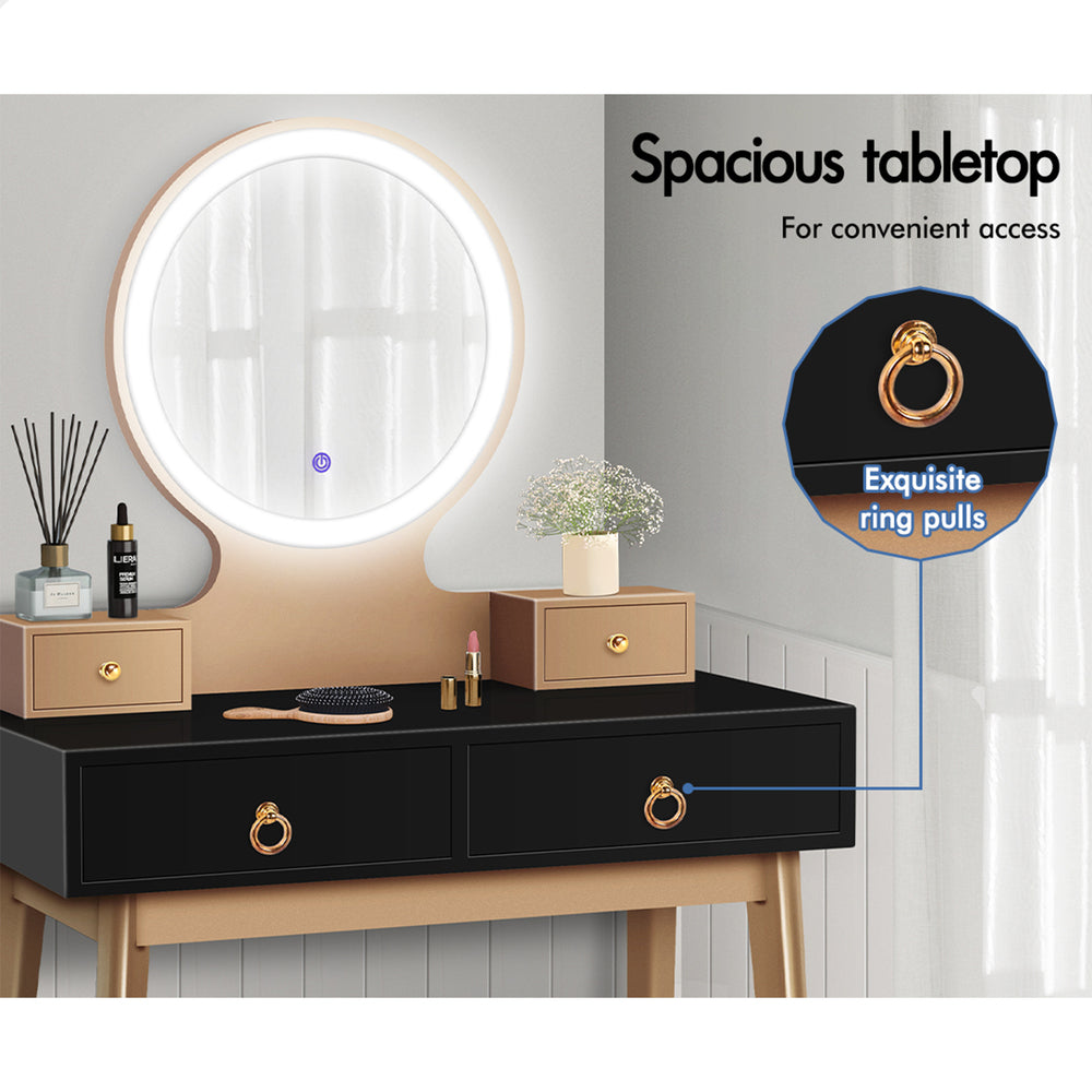 ALFORDSON Dressing Table Stool Set Makeup Mirror Vanity Desk LED Light Black