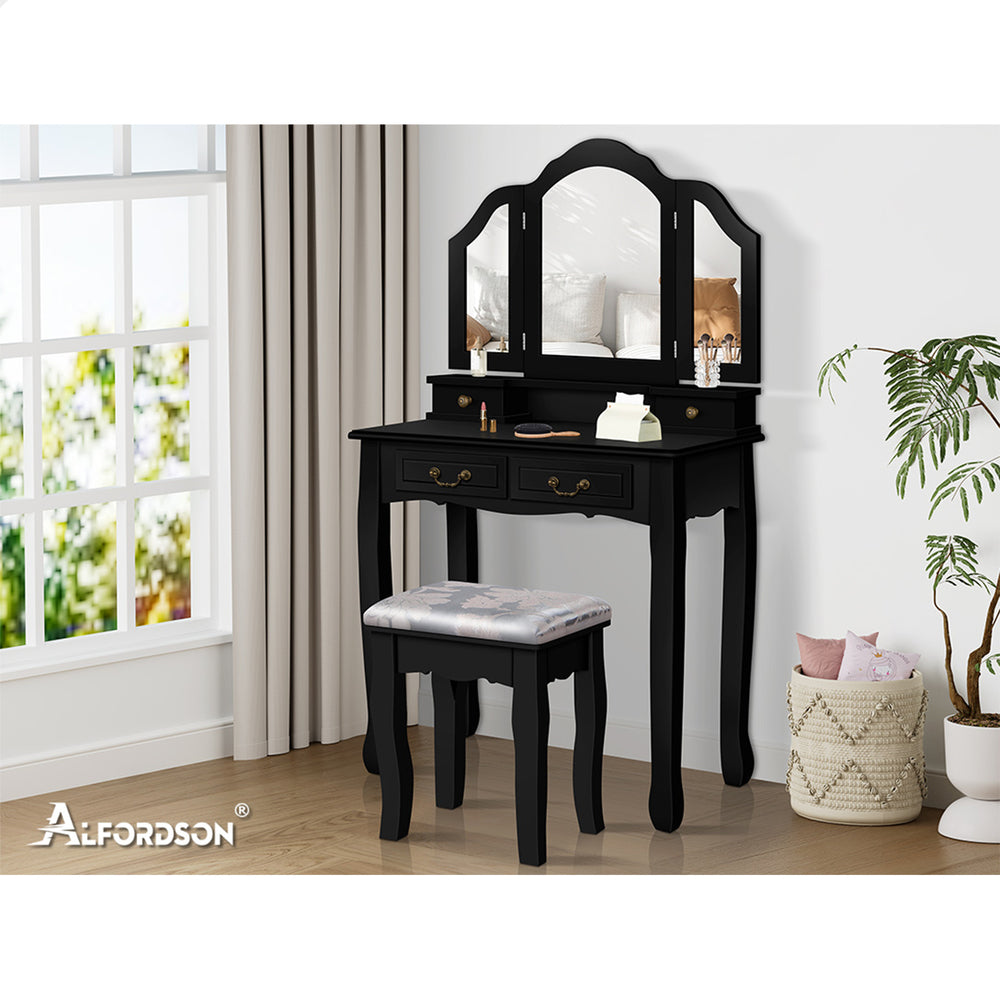 ALFORDSON Dressing Table Stool Set Makeup Foldable Mirror Vanity Desk Black