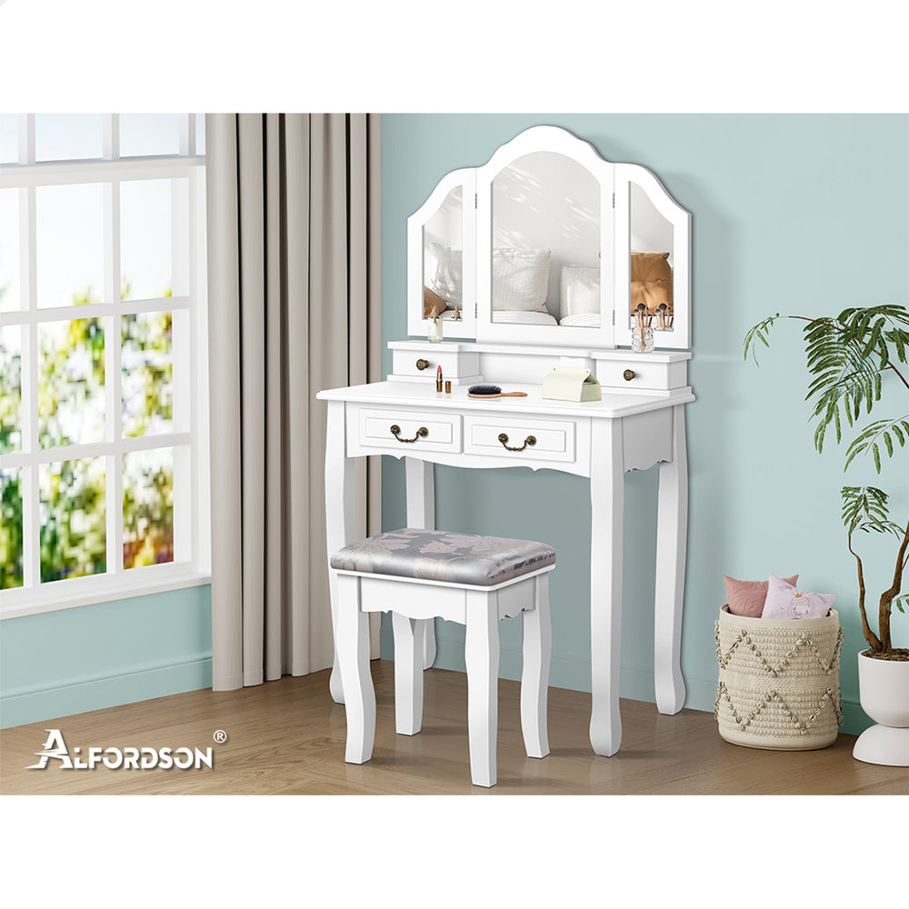 ALFORDSON Dressing Table Stool Set Makeup Foldable Mirror Vanity Desk White