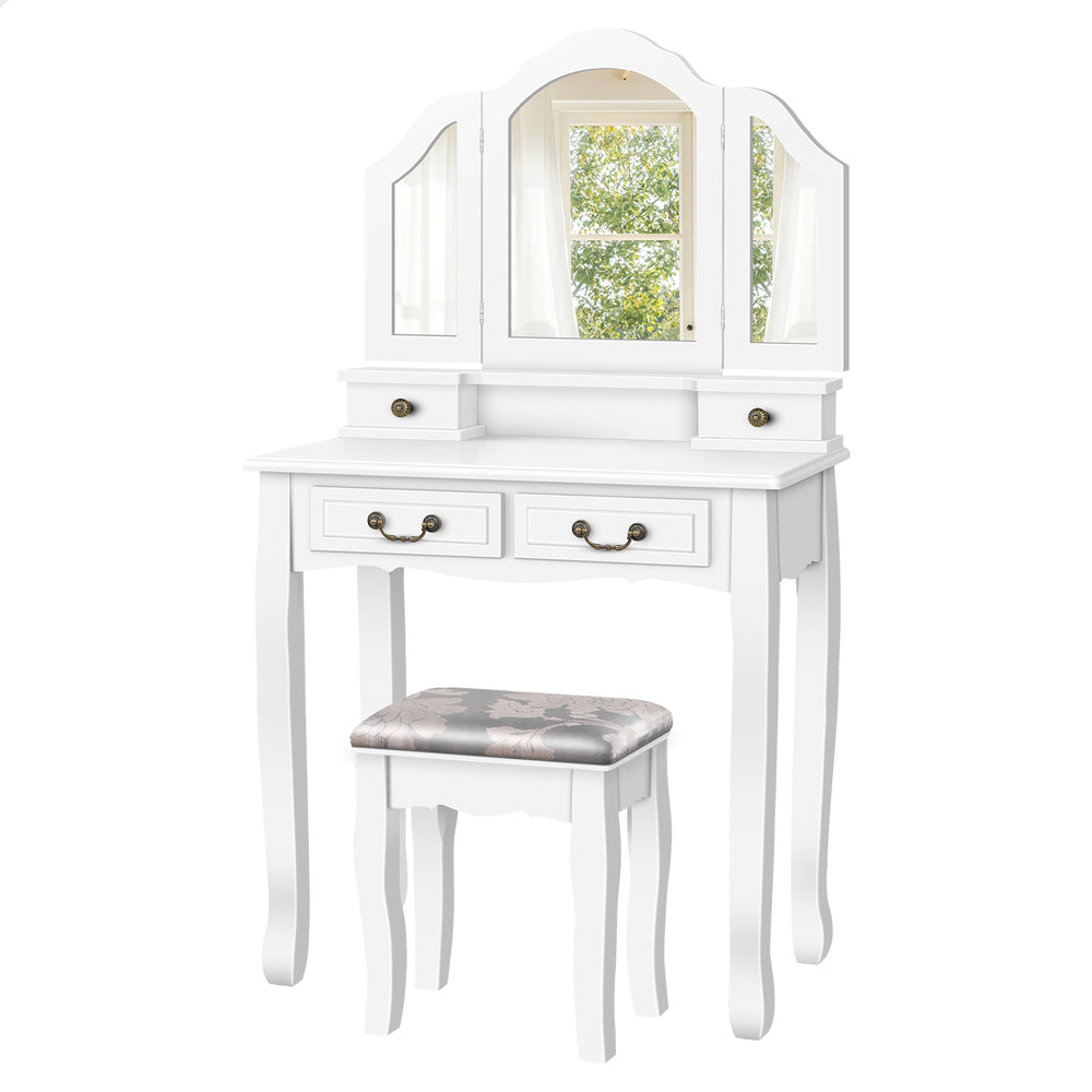 ALFORDSON Dressing Table Stool Set Makeup Foldable Mirror Vanity Desk White