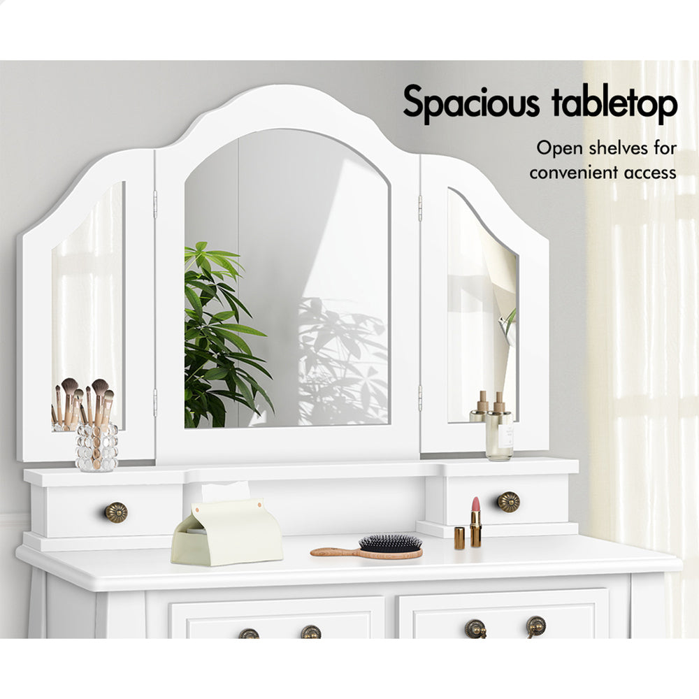 ALFORDSON Dressing Table Stool Set Makeup Foldable Mirror Vanity Desk White