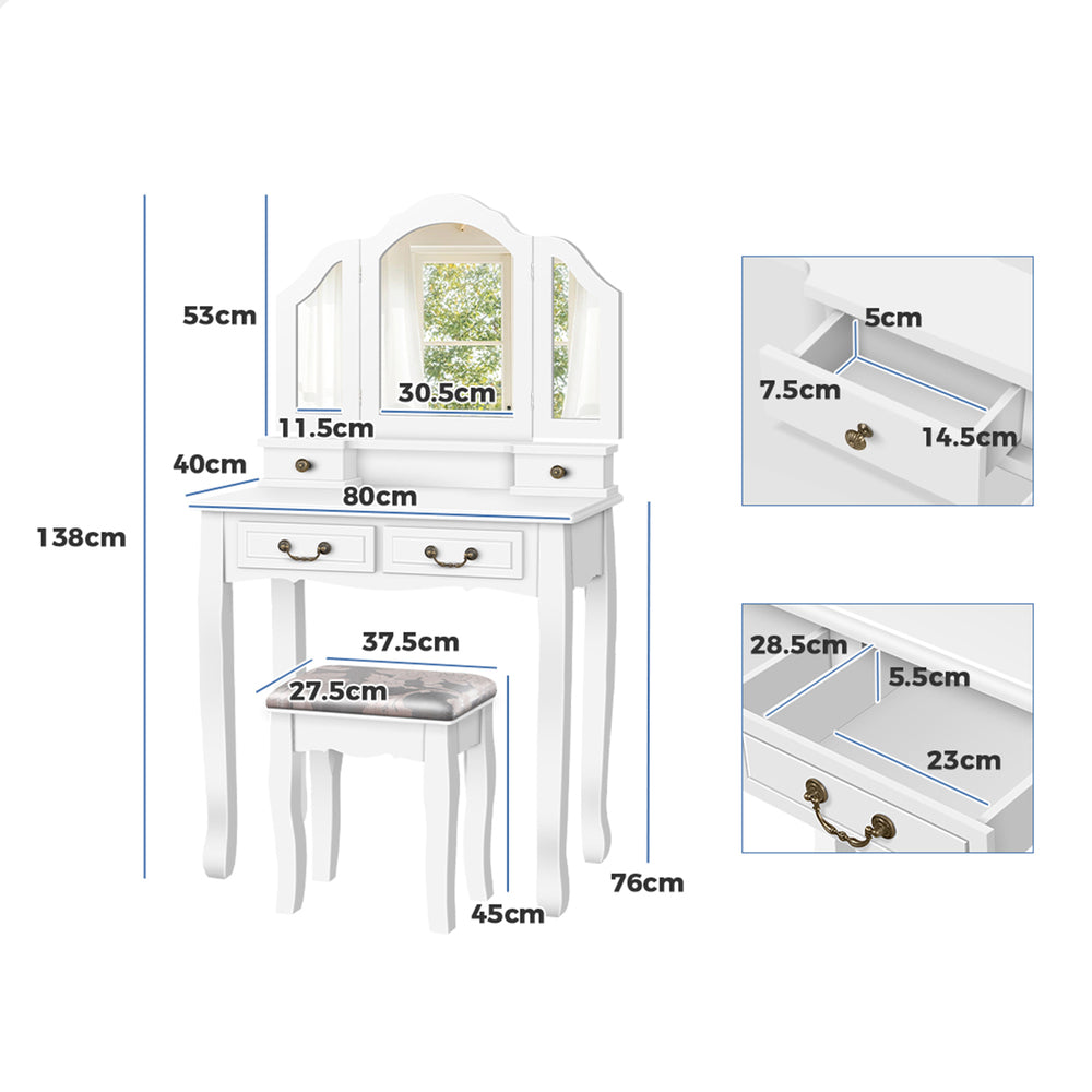 ALFORDSON Dressing Table Stool Set Makeup Foldable Mirror Vanity Desk White