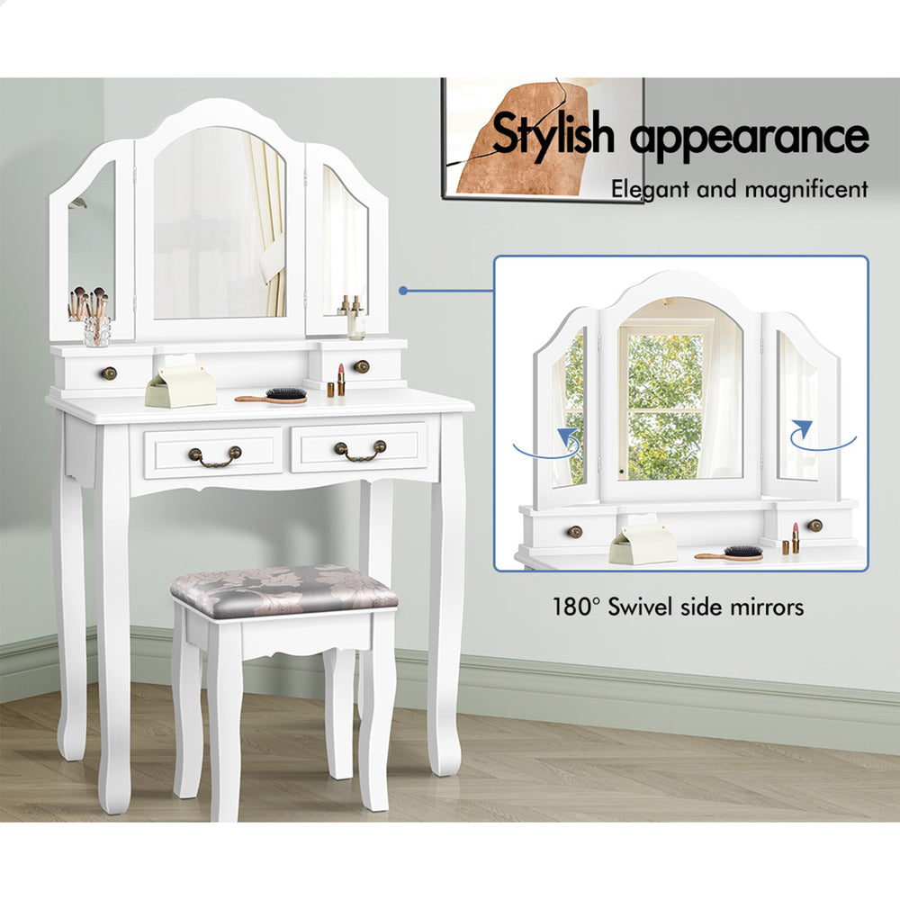 ALFORDSON Dressing Table Stool Set Makeup Foldable Mirror Vanity Desk White