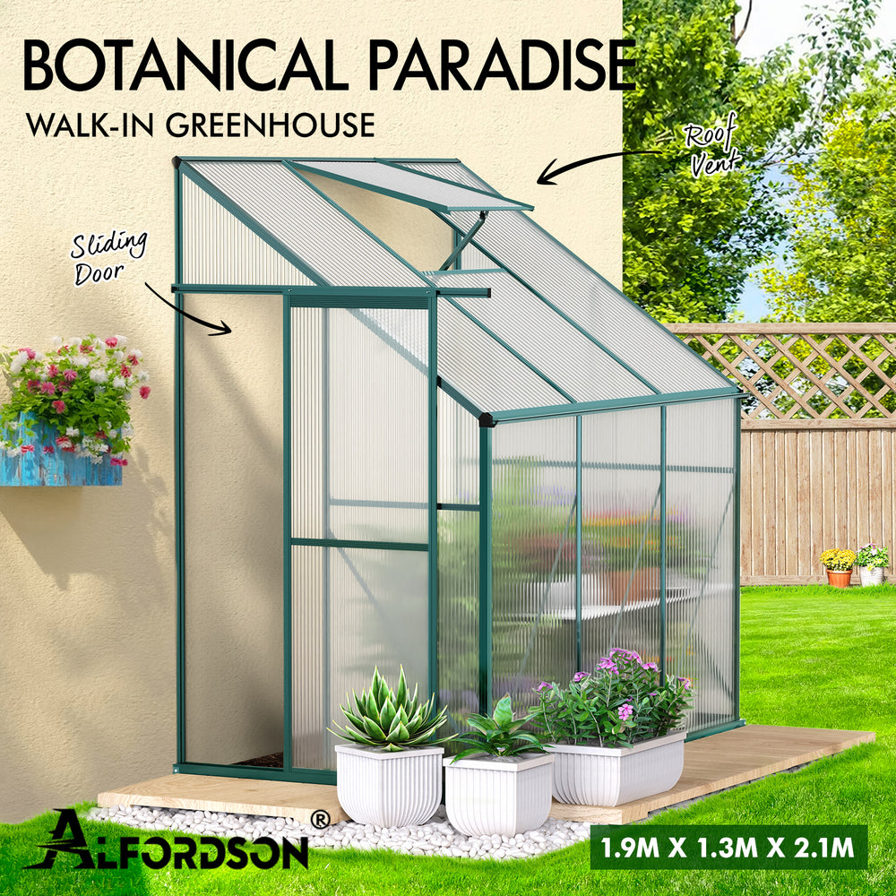 ALFORDSON Greenhouse Aluminium Polycarbonatel Greenhouse Garden Shed 1.9x1.3M