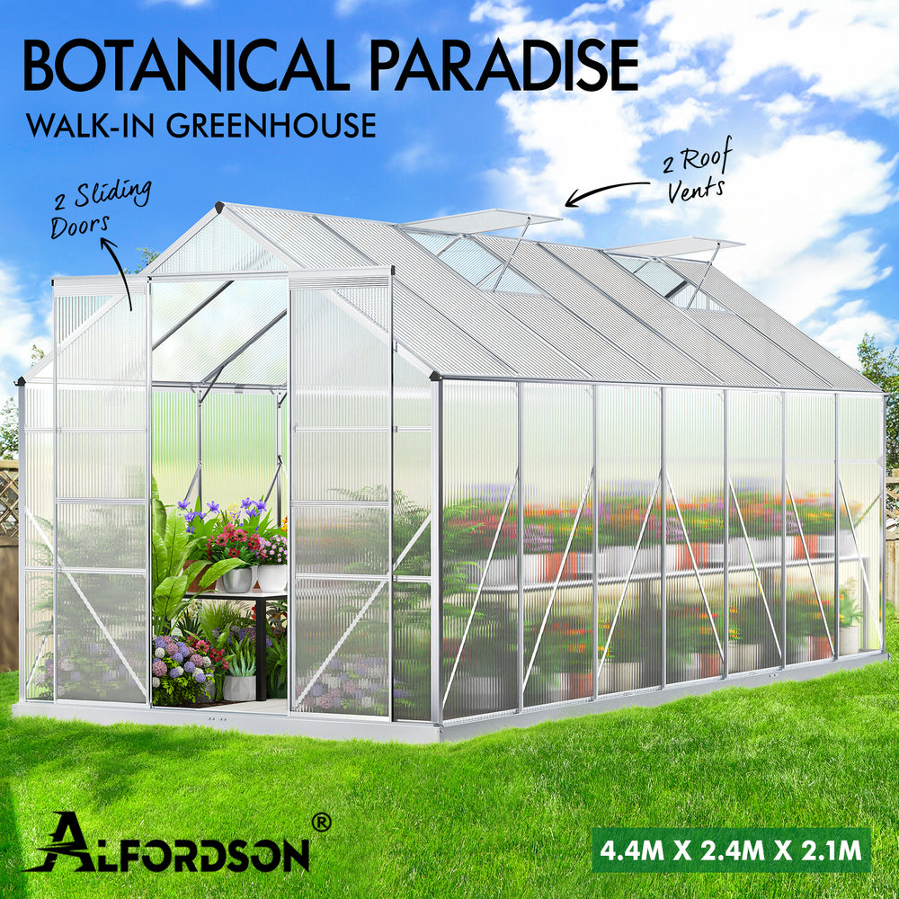 ALFORDSON Greenhouse Aluminium Polycarbonatel Garden Storage Shed 3.8x2.4x2.1M