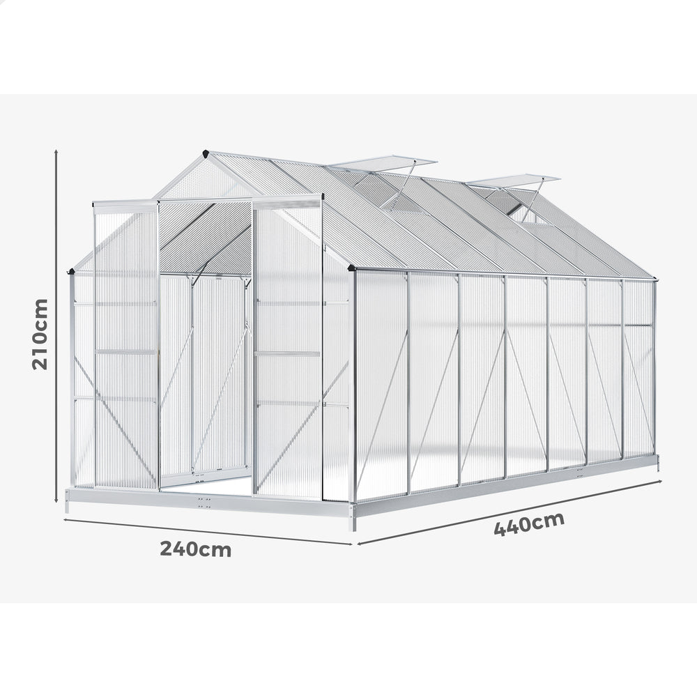 ALFORDSON Greenhouse Aluminium Polycarbonatel Garden Storage Shed 4.4x2.4x2.1M