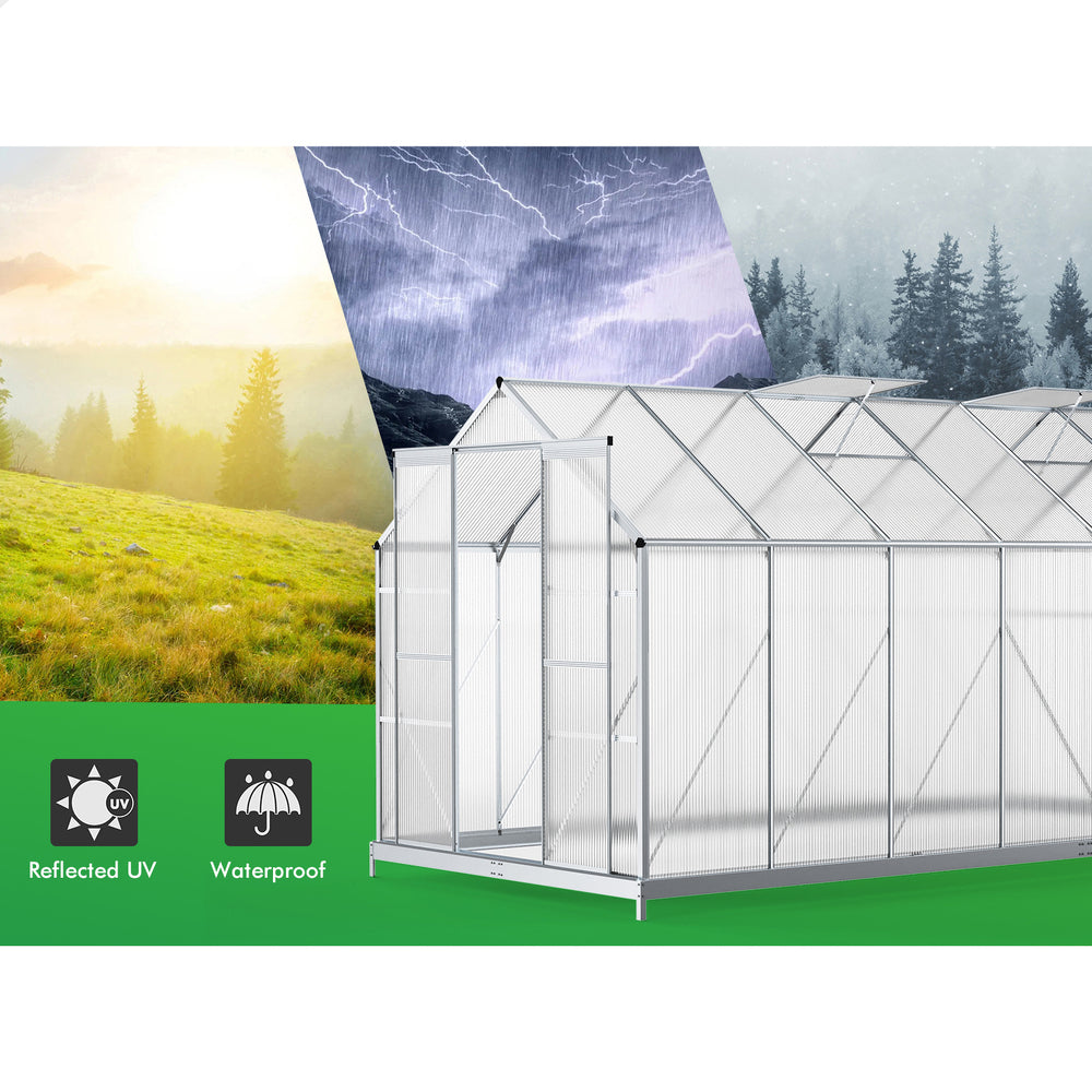 ALFORDSON Greenhouse Aluminium Polycarbonatel Garden Storage Shed 3.8x2.4x2.1M