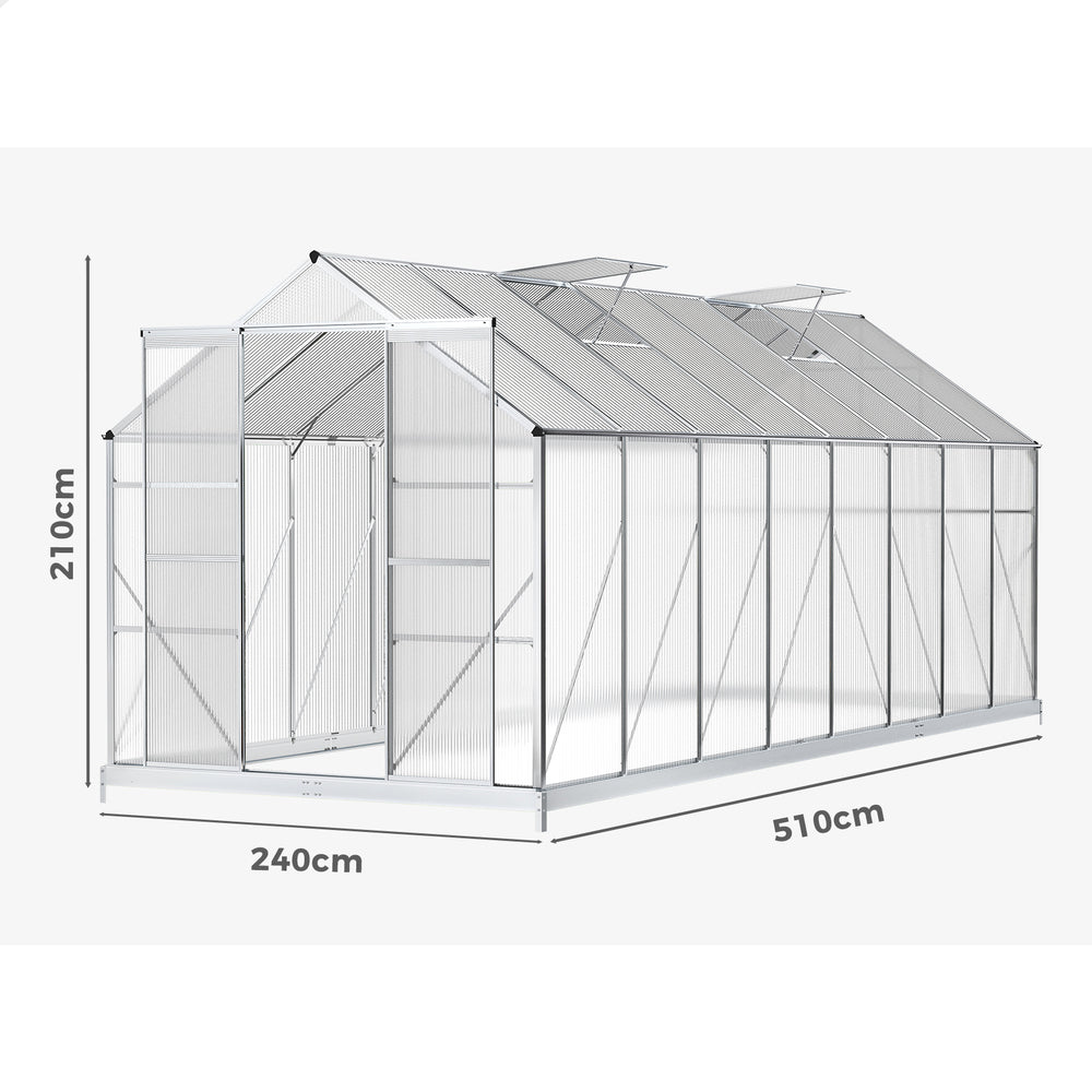 ALFORDSON Greenhouse Aluminium Polycarbonatel Garden Storage Shed 5.1x2.4x2.1M