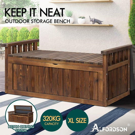 ALFORDSON Outdoor Storage Box Wooden Garden Bench Chest Tool Sheds Charcoal XL