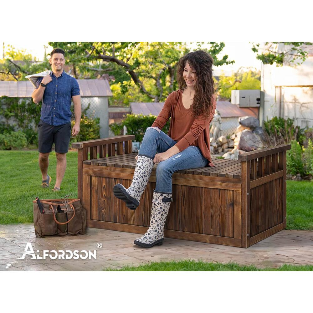 ALFORDSON Outdoor Storage Box Wooden Garden Bench Chest Tool Sheds Charcoal XL