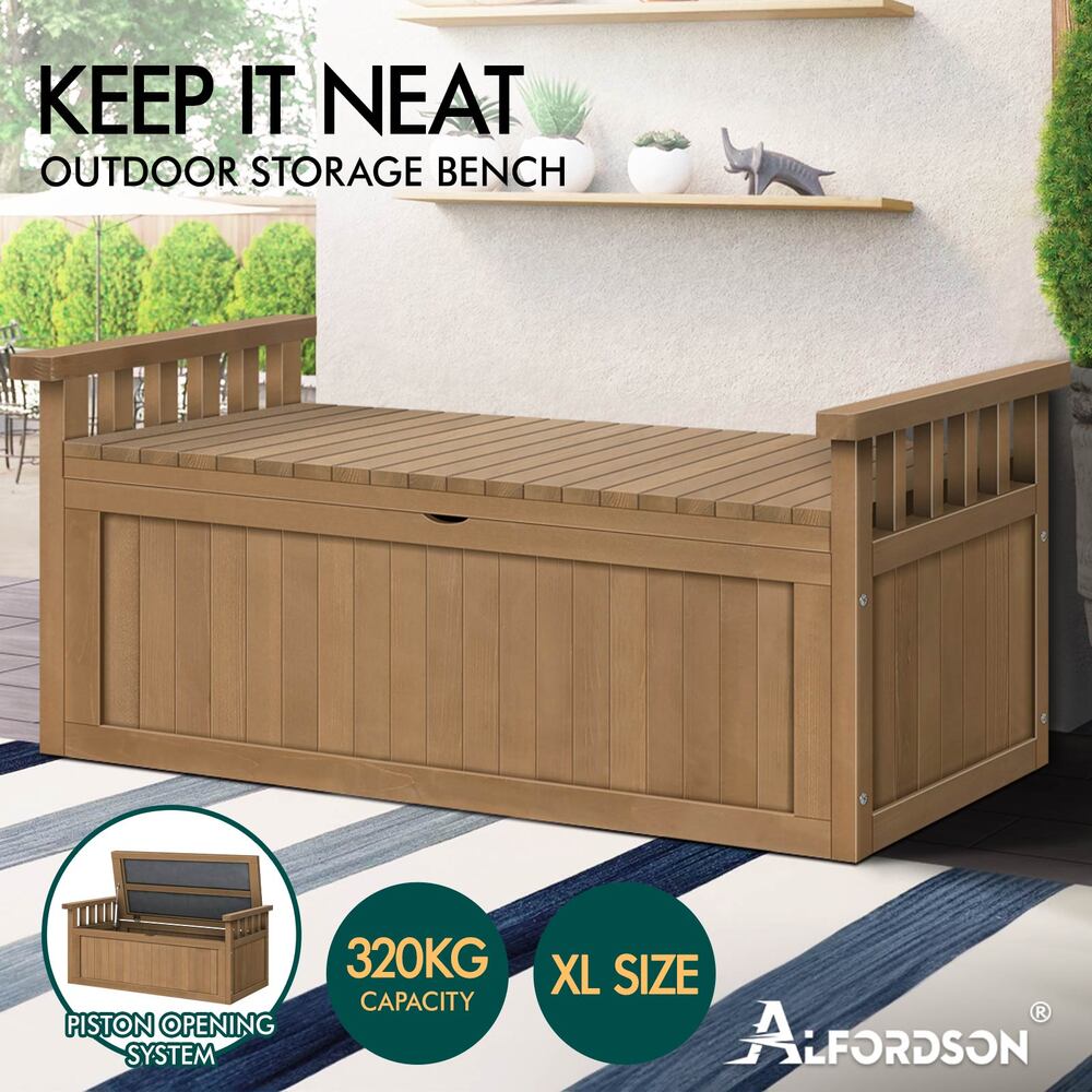 ALFORDSON Outdoor Storage Box Wooden Garden Bench Chest Tool Sheds Natural XL