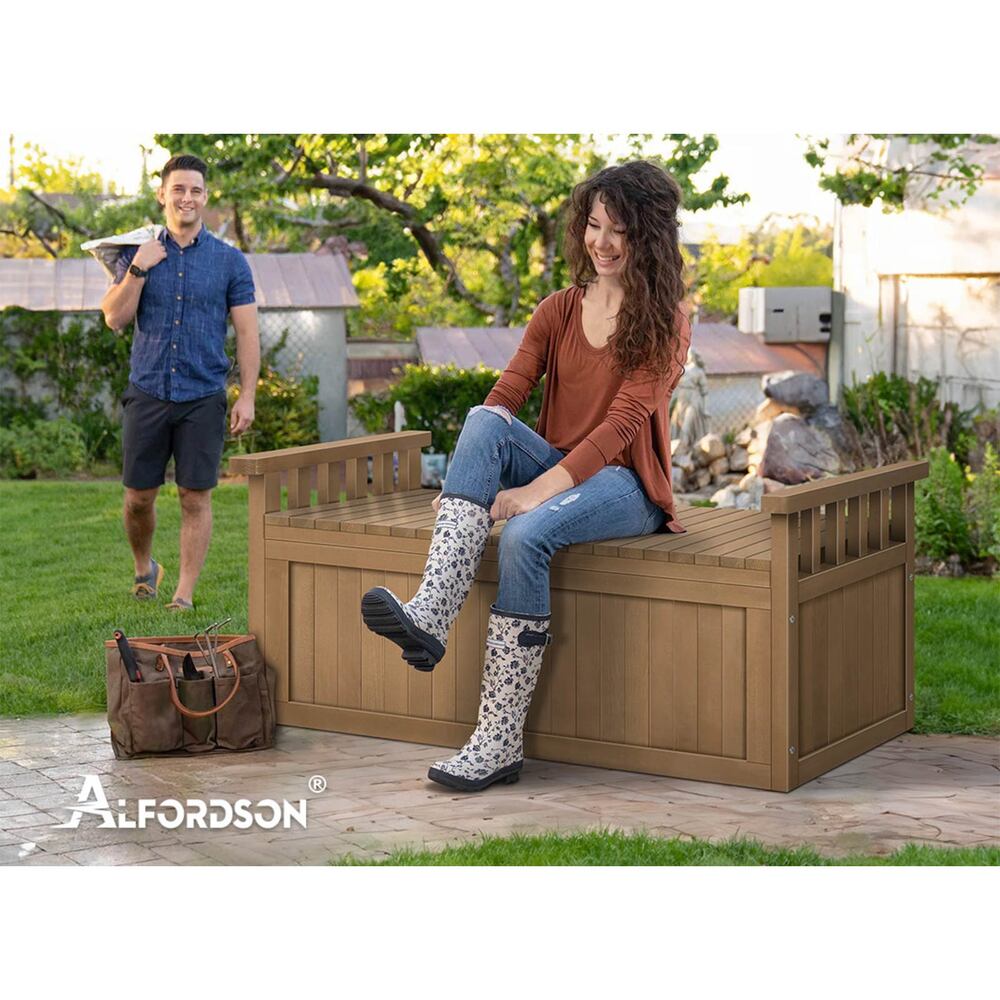 ALFORDSON Outdoor Storage Box Wooden Garden Bench Chest Tool Sheds Natural XL