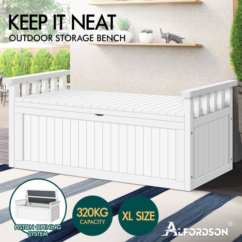 ALFORDSON Outdoor Storage Box Wooden Garden Bench Chest Tool Sheds White XL