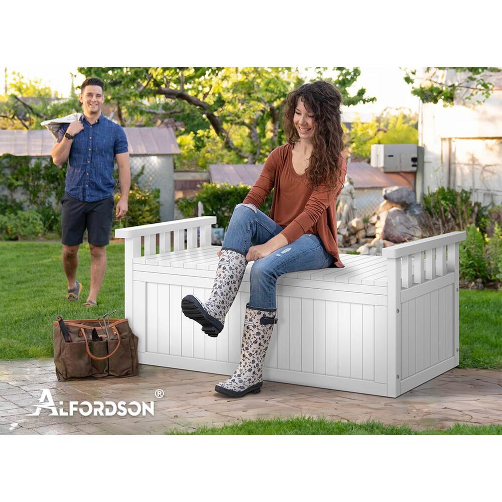 ALFORDSON Outdoor Storage Box Wooden Garden Bench Chest Tool Sheds White XL