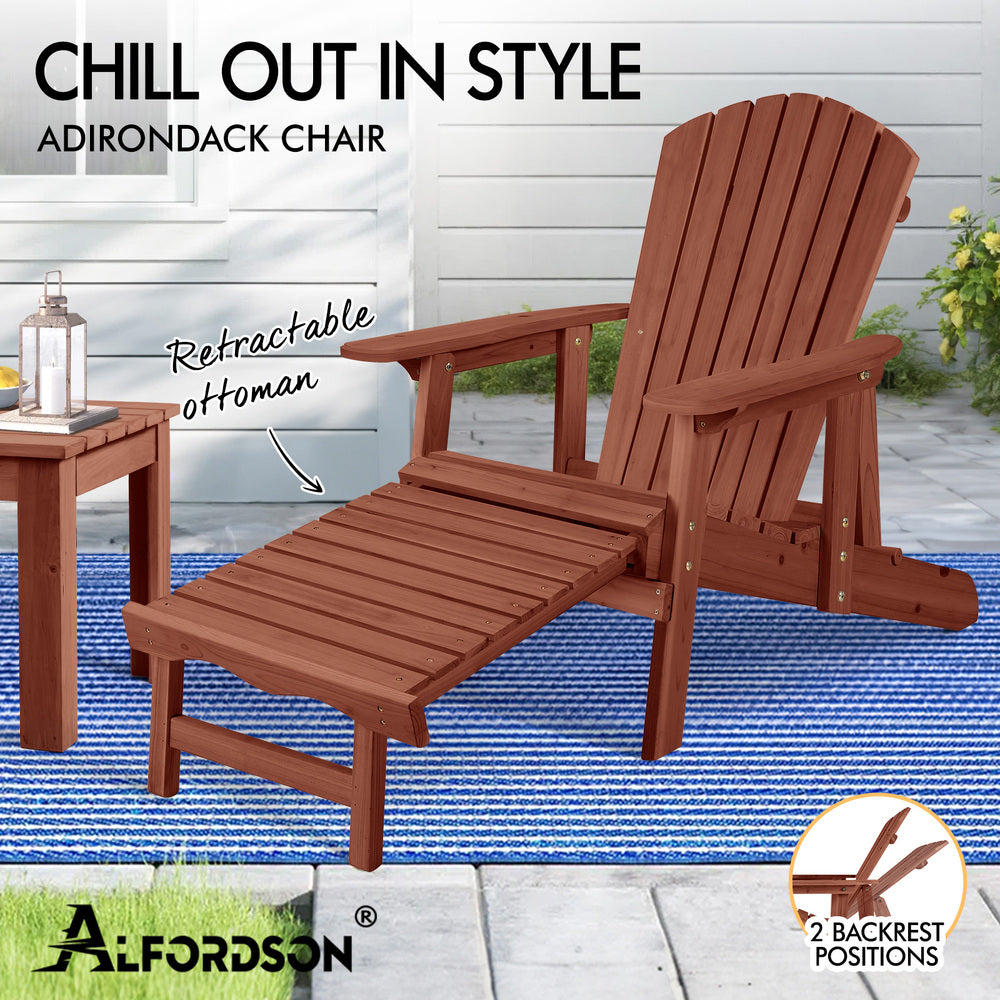 ALFORDSON Outdoor Chairs Wooden Adirondack w/ Ottoman Patio Beach Garden Brown