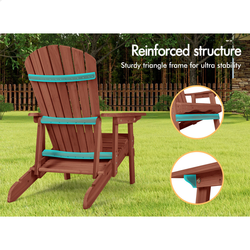 ALFORDSON Outdoor Chairs Wooden Adirondack w/ Ottoman Patio Beach Garden Brown