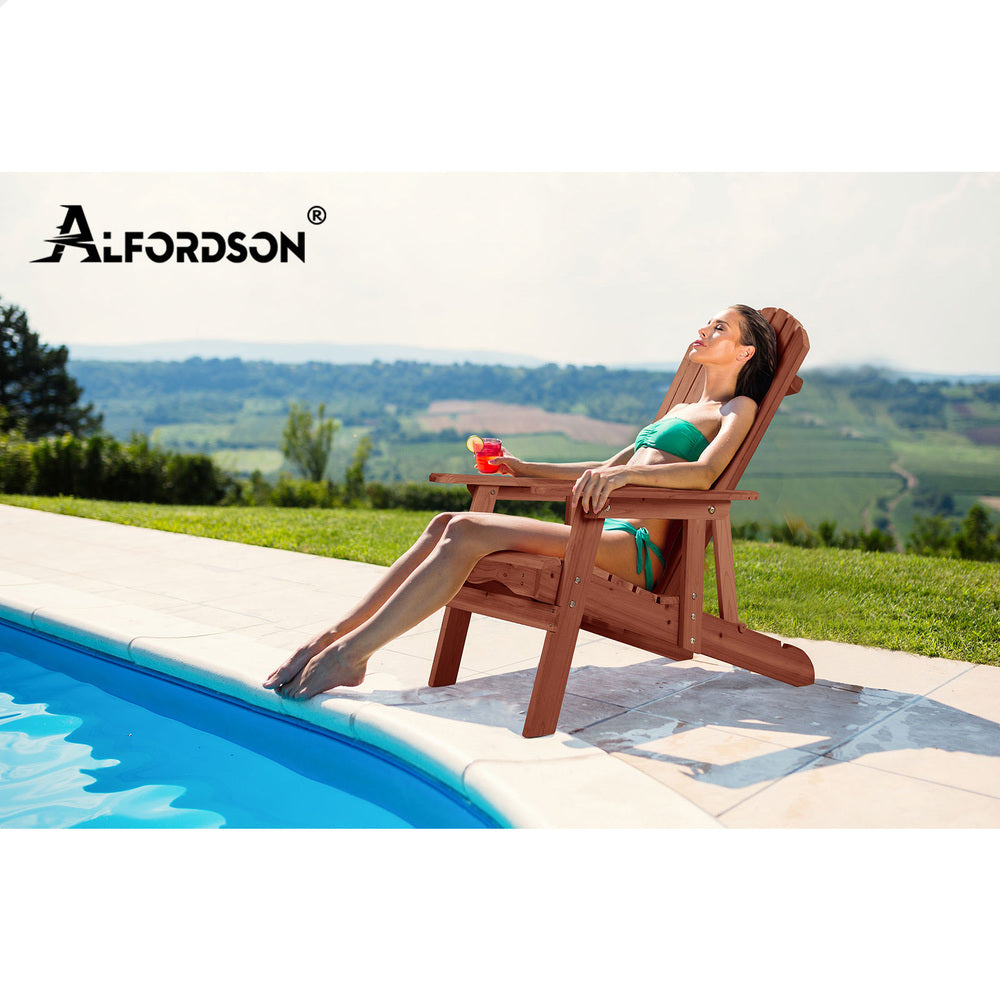 ALFORDSON Outdoor Chairs Wooden Adirondack w/ Ottoman Patio Beach Garden Brown