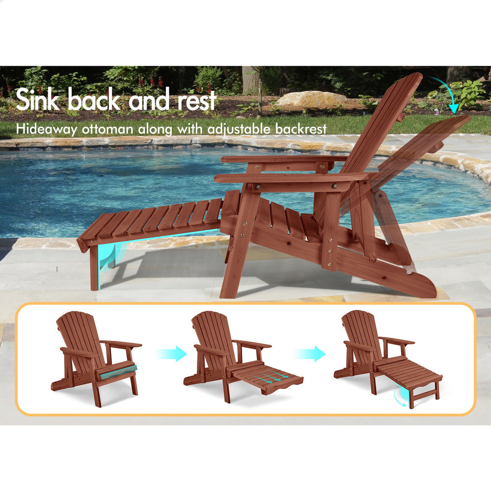 ALFORDSON Outdoor Chairs Wooden Adirondack w/ Ottoman Patio Beach Garden Brown