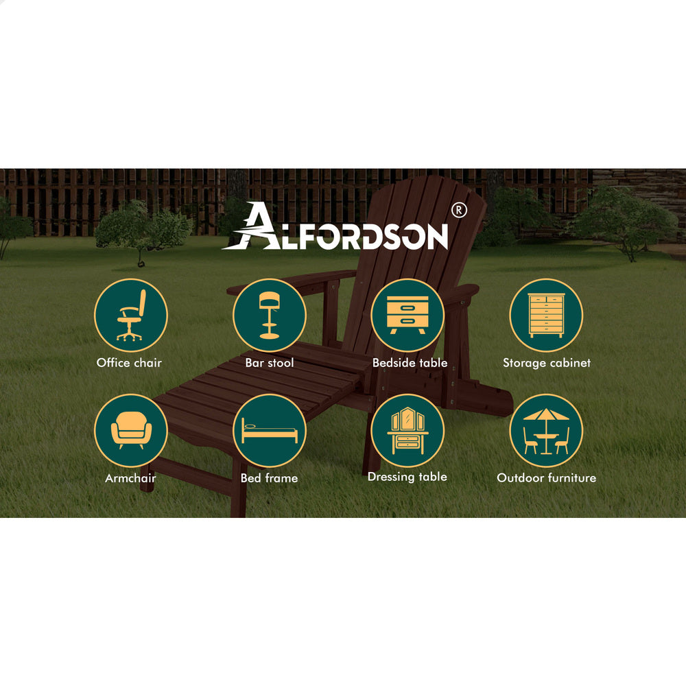 ALFORDSON Outdoor Chairs Wooden Adirondack w/ Ottoman Patio Beach Garden Brown