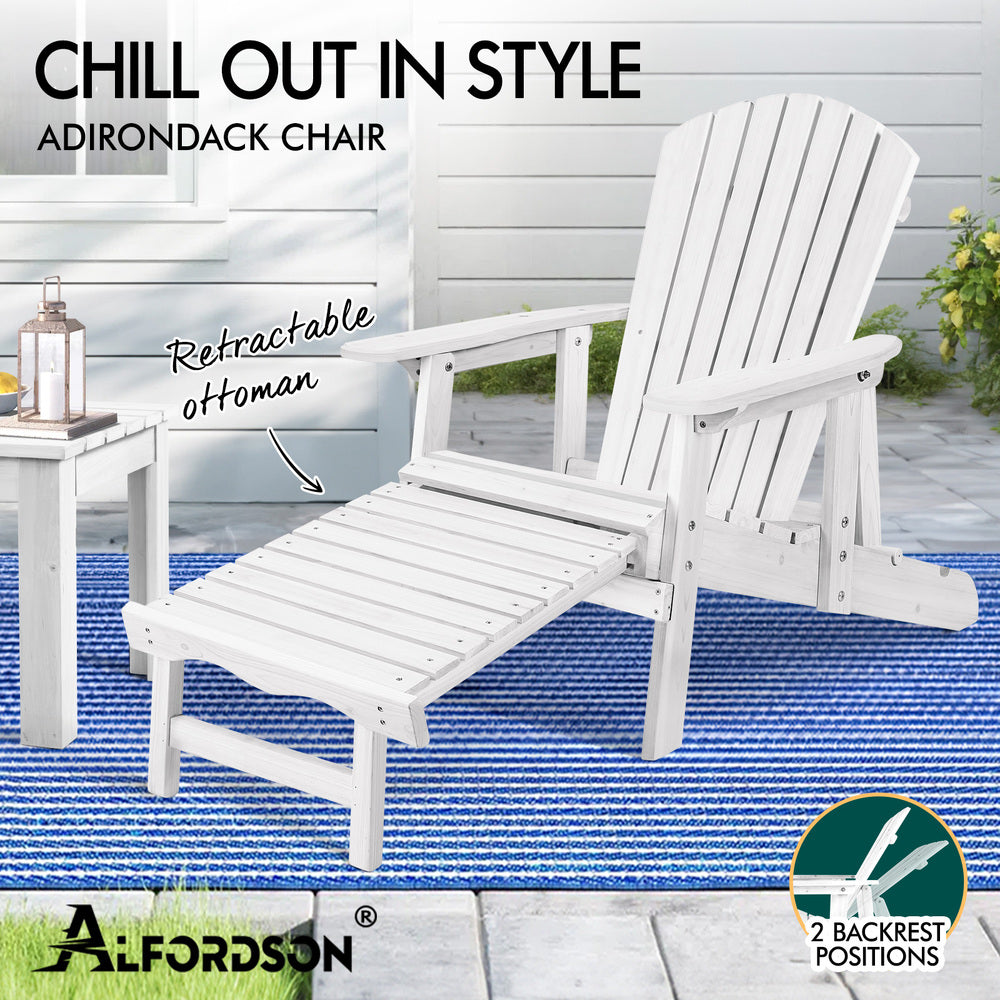 ALFORDSON Outdoor Chairs Wooden Adirondack w/ Ottoman Patio Beach Garden White