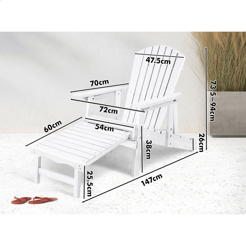 ALFORDSON Outdoor Chairs Wooden Adirondack w/ Ottoman Patio Beach Garden White