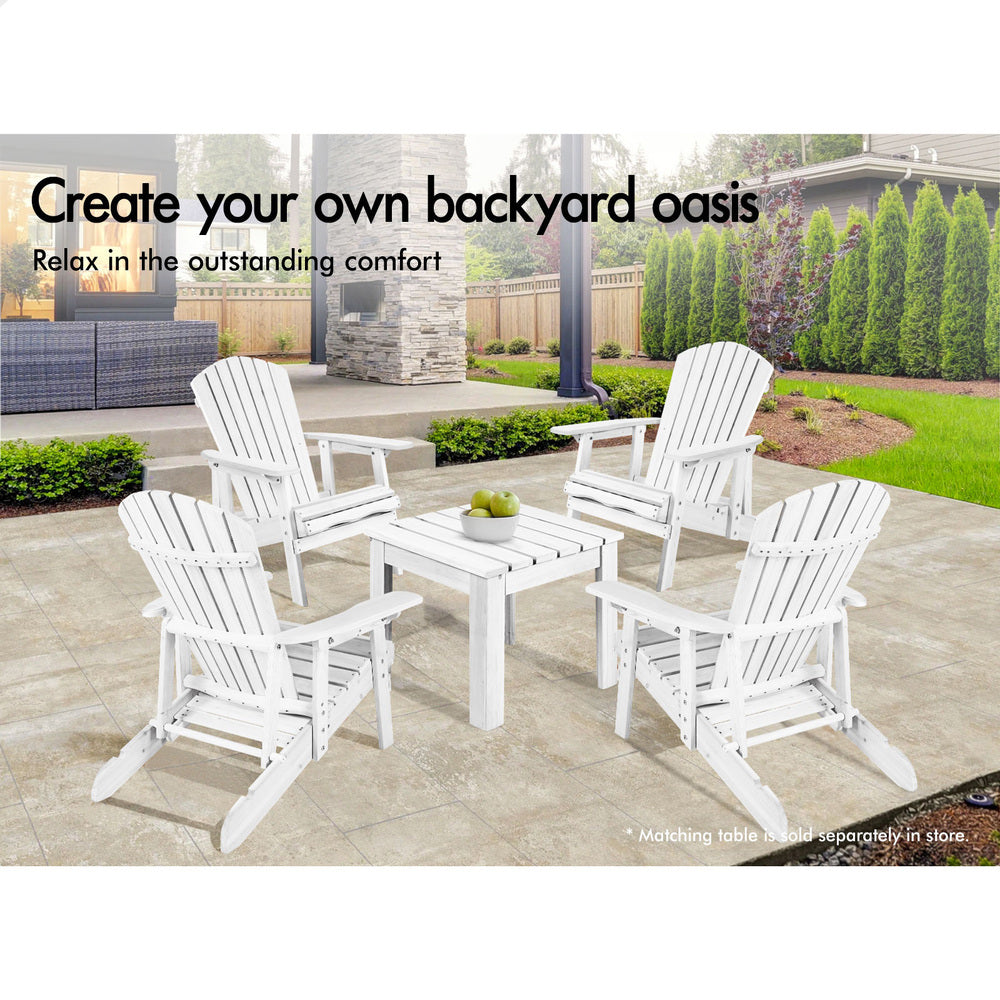 ALFORDSON Outdoor Chairs Wooden Adirondack w/ Ottoman Patio Beach Garden White