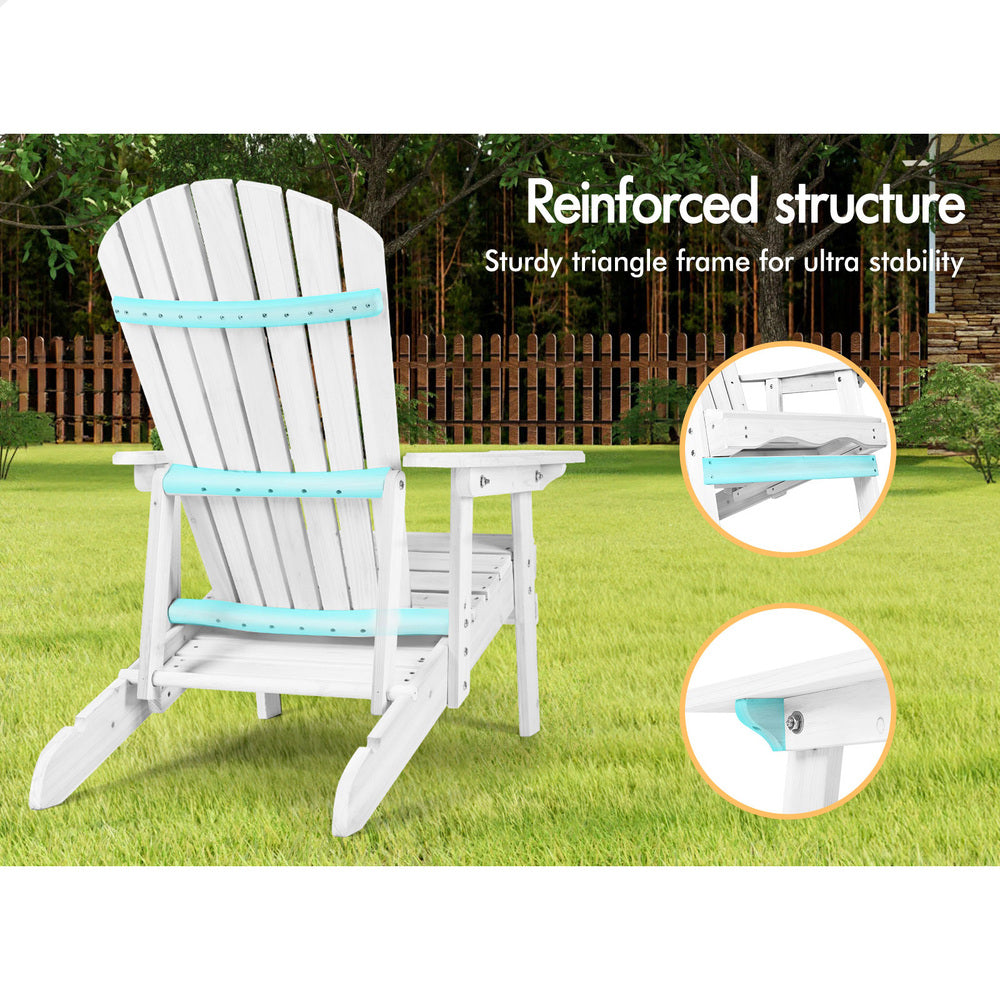 ALFORDSON Outdoor Chairs Wooden Adirondack w/ Ottoman Patio Beach Garden White