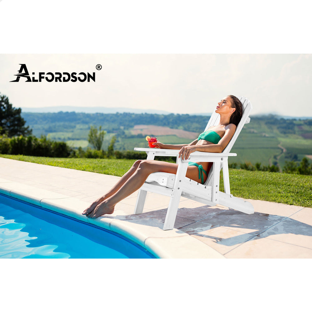 ALFORDSON Outdoor Chairs Wooden Adirondack w/ Ottoman Patio Beach Garden White