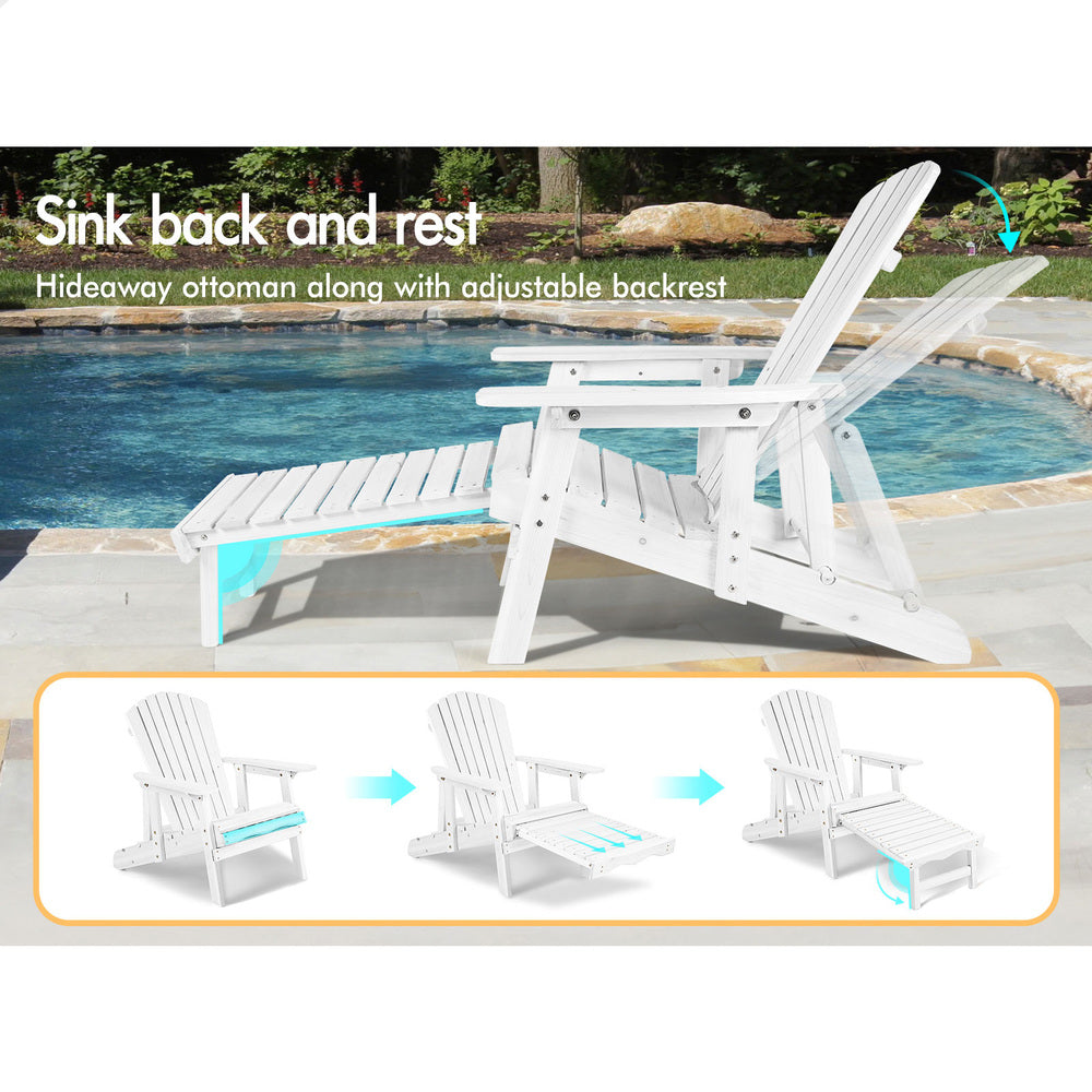 ALFORDSON Outdoor Chairs Wooden Adirondack w/ Ottoman Patio Beach Garden White