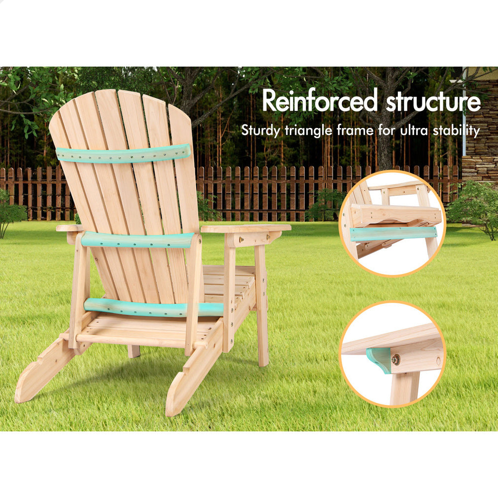 ALFORDSON Outdoor Chairs Wooden Adirondack w/ Ottoman Patio Beach Garden Natural