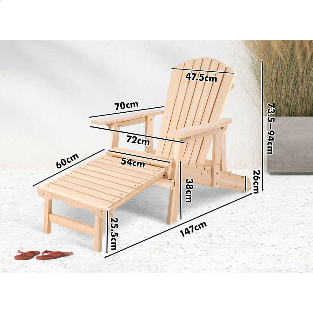 ALFORDSON Outdoor Chairs Wooden Adirondack w/ Ottoman Patio Beach Garden Natural