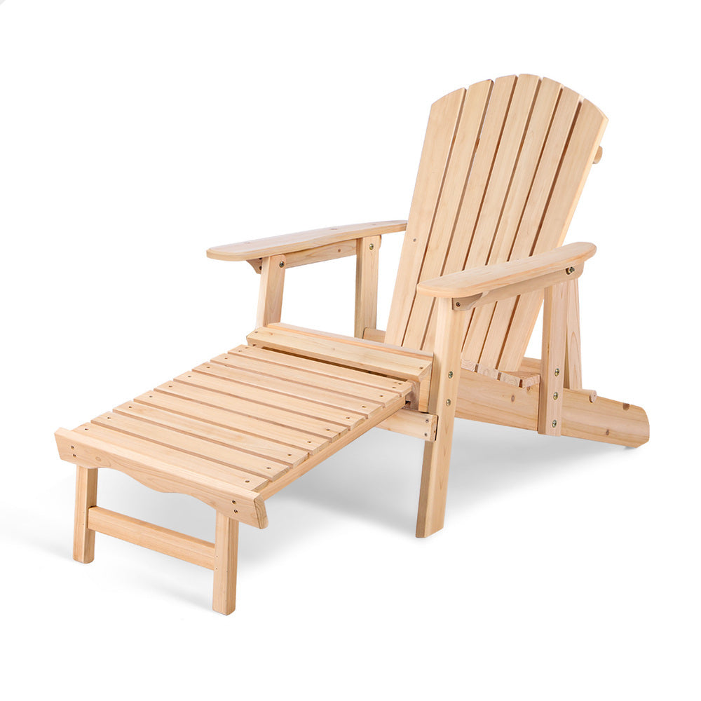 ALFORDSON Outdoor Chairs Wooden Adirondack w/ Ottoman Patio Beach Garden Natural