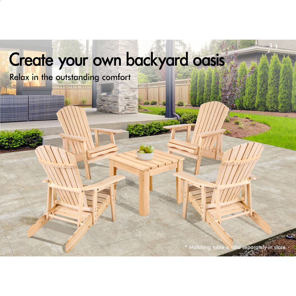 ALFORDSON Outdoor Chairs Wooden Adirondack w/ Ottoman Patio Beach Garden Natural