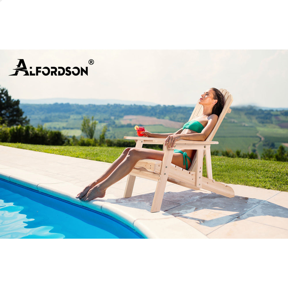 ALFORDSON Outdoor Chairs Wooden Adirondack w/ Ottoman Patio Beach Garden Natural