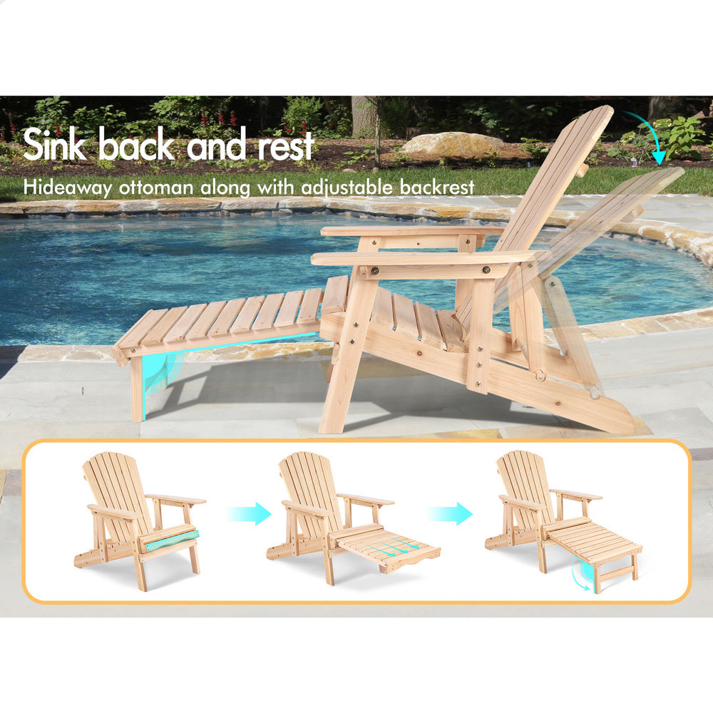 ALFORDSON Outdoor Chairs Wooden Adirondack w/ Ottoman Patio Beach Garden Natural