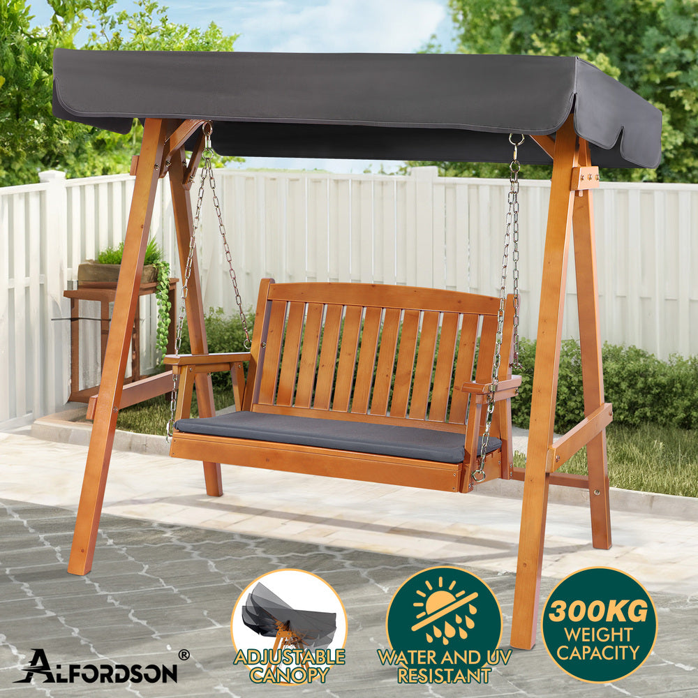 ALFORDSON Swing Chair Outdoor Furniture Wooden Garden Patio Bench Canopy Teak