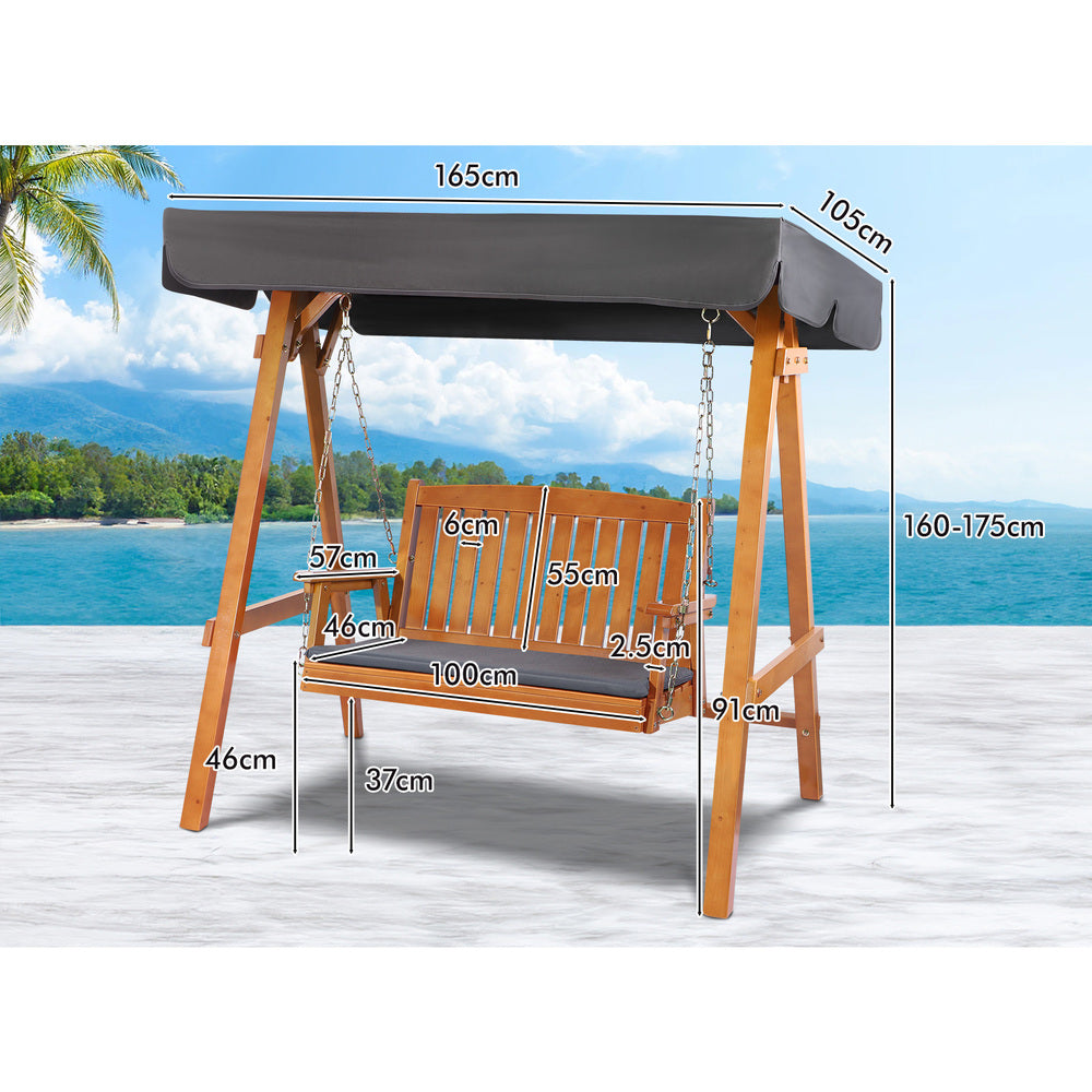 ALFORDSON Swing Chair Outdoor Furniture Wooden Garden Patio Bench Canopy Teak