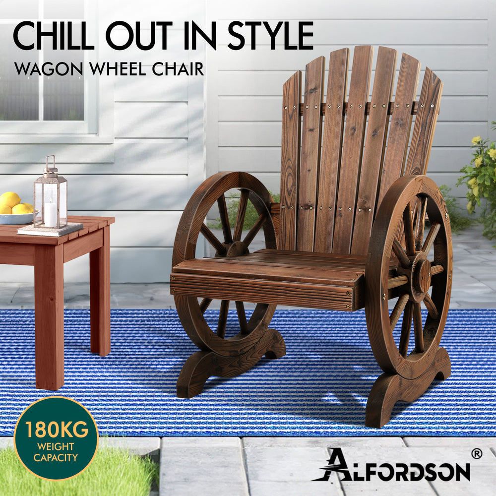 ALFORDSON Outdoor Wagon Wheel Chair Garden Wooden Seat Patio Lounge Charcoal