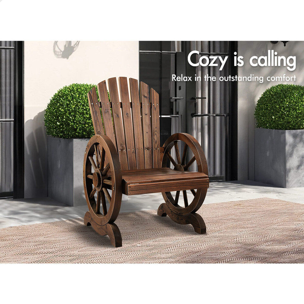 ALFORDSON Outdoor Wagon Wheel Chair Garden Wooden Seat Patio Lounge Charcoal