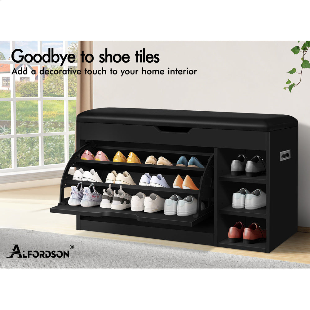 ALFORDSON Shoe Cabinet Bench Storage Rack Organiser Shelf 18 Pairs Black