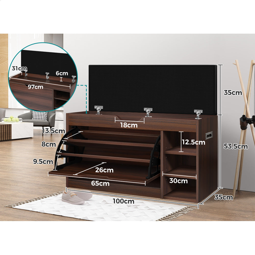 ALFORDSON Shoe Cabinet Bench Storage Rack Organiser Shelf 18 Pairs Walnut