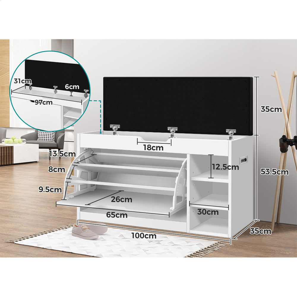 ALFORDSON Shoe Cabinet Bench Storage Rack Organiser Shelf 18 Pairs White