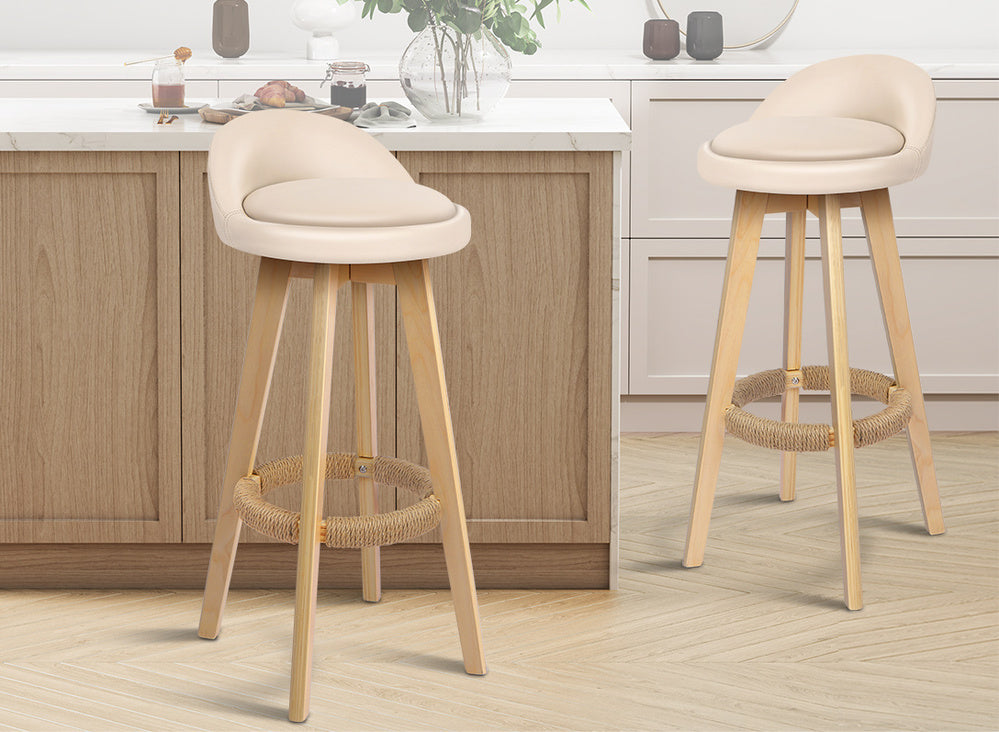 ALFORDSON 2x Kitchen Bar Stools Liam Wooden Swivel Bar Stool Chairs Beige