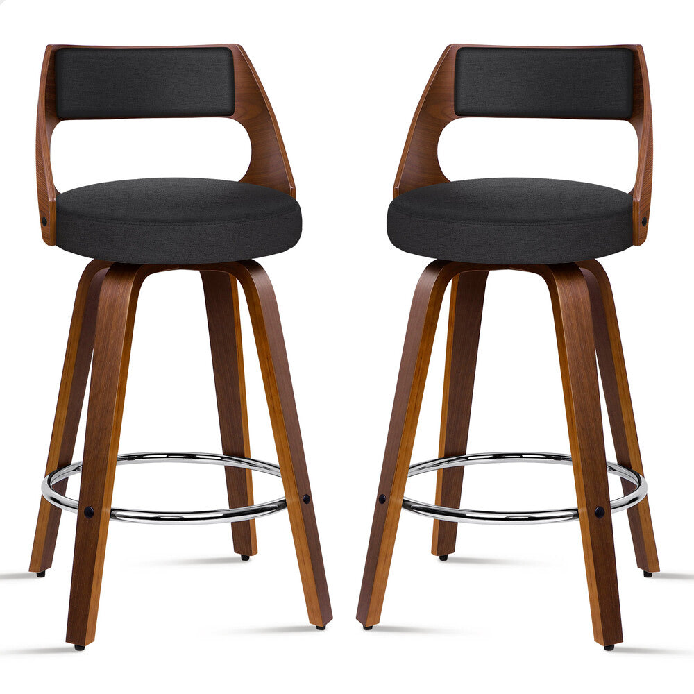 ALFORDSON 2x Swivel Bar Stools Eden Kitchen Dining Chair Wooden Fabric Black