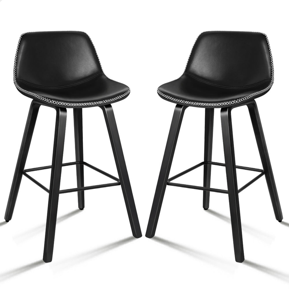 ALFORDSON 2x Wooden Bar Stools Noah Kitchen Dining Chair Vintage Retro All Black